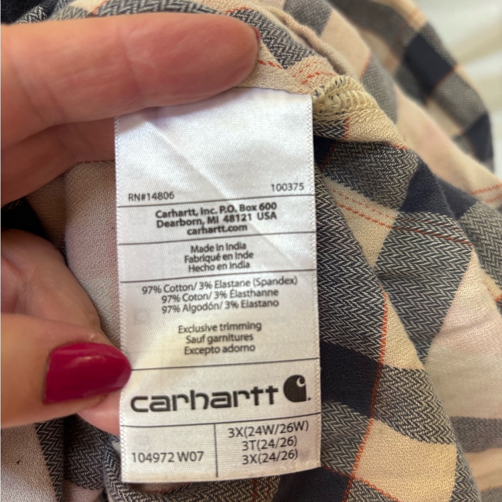 Carhartt Rugged Flex Plaid Flannel Button Up Shirt 3X plus women’s - Picture 4 of 5
